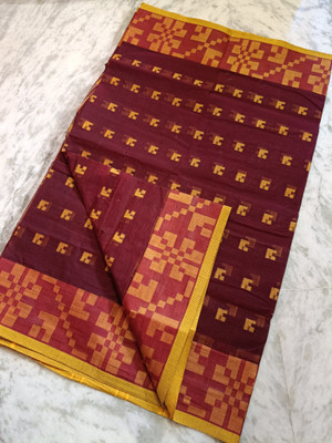 Dutta Self Design Tant Pure Cotton Saree(Multicolor)