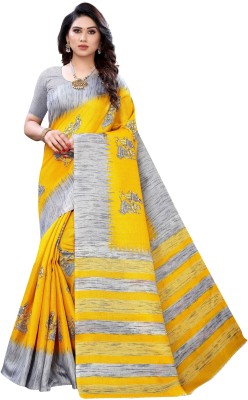 Priyashi Printed Mysore Art Silk Saree(Yellow)