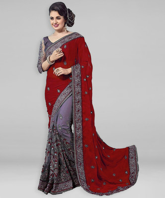 Divastri Embellished Bollywood Art Silk, Net Saree(Maroon)