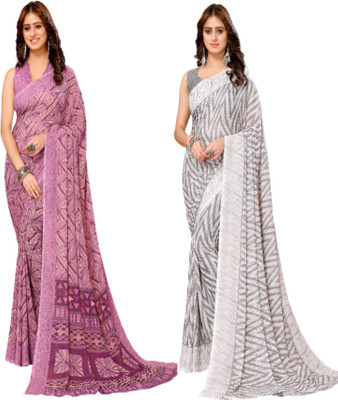 YASHIKA Printed Bollywood Georgette Saree(Pack of 2, Purple, Grey)