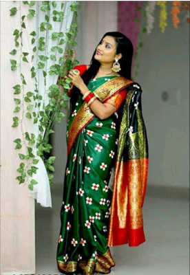 Yash silk international Embroidered Sambalpuri Art Silk Saree(Green)