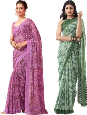 Samah Solid/Plain Daily Wear Georgette Saree(Pack of 2, Pink, Green, Multicolor)