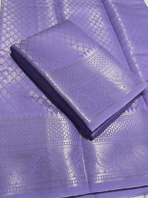 ZAINSAREEMAU Woven, Floral Print, Geometric Print, Self Design Banarasi Brocade Saree(Purple)