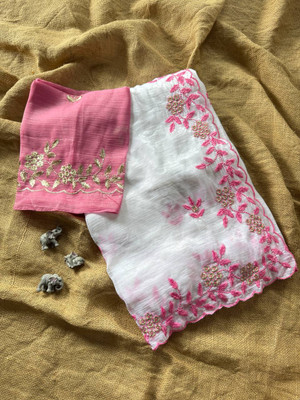 SHARDHA FASHION Woven, Embroidered Banarasi Organza, Georgette Saree(Magenta, Yellow, White, Black, Green)