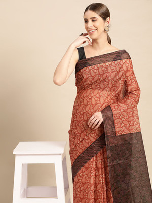 SHANVIKA Printed Daily Wear Pure Cotton Saree(Orange)