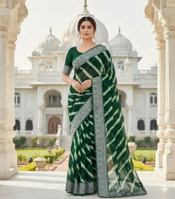 Saadhvi Printed, Woven Bollywood Georgette Saree(Green)