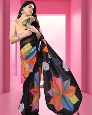 Jayu Striped Daily Wear Georgette Saree(Black)