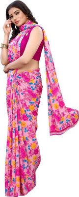 Kanooda Prints Printed Daily Wear Georgette Saree(Pink)