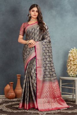 Rashmi Sarees Woven Banarasi Silk Blend Saree(Black, Pink)