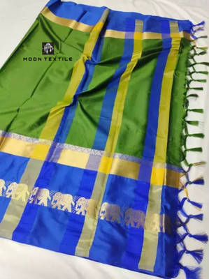 MoonTextile Temple Border Assam Silk Cotton Silk Saree(Light Blue)
