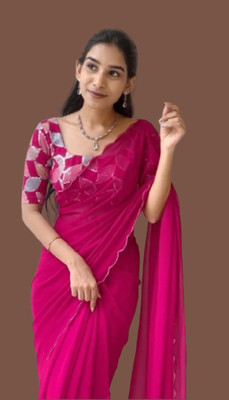 TAGALE Solid/Plain Bollywood Georgette Saree(Pink)