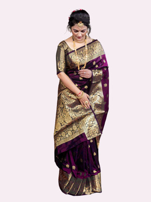 SOMVATI Woven, Self Design, Embellished Kanjivaram Art Silk, Jacquard Saree(Magenta)