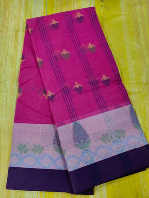 Ghosh handloom Printed Tant Cotton Blend Saree(Pink)