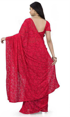 NEXA Solid/Plain Bollywood Net Saree(Red)