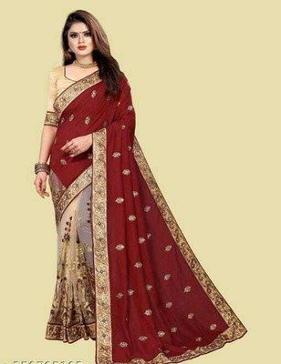 riddhisa fashion Embroidered Bollywood Net Saree(Maroon)