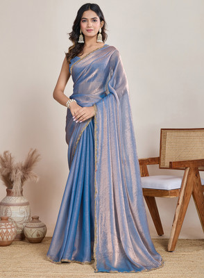 LOROFY Embellished Bollywood Silk Blend Saree(Orange)