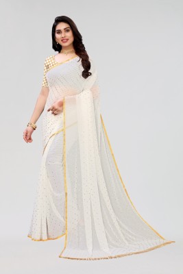 Divastri Printed Daily Wear Chiffon, Georgette Saree(White)