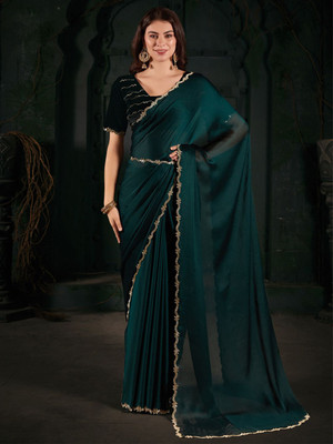 ANOUK Solid/Plain Daily Wear Polyester Saree(Green)