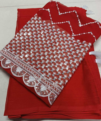 GRIFEZ Embroidered Bollywood Chiffon Saree(Maroon)