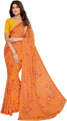 Madhur milan Printed Bollywood Brasso Saree(Orange)