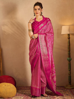 Anouk Rustic Printed Chinnalapattu Silk Blend Saree(Pink)