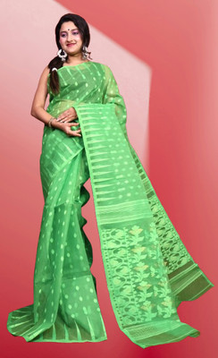 Happy Creation Printed Jamdani Handloom Cotton Blend Saree(Multicolor)