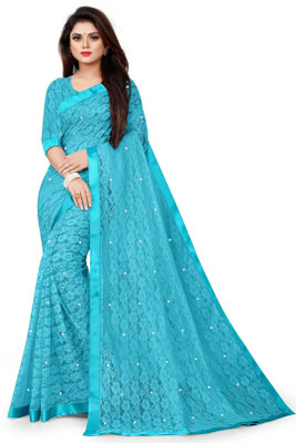 Verviza Self Design, Embellished, Embroidered Bollywood Net Saree(Light Blue)