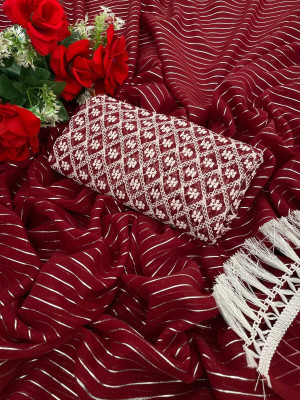 Vikash fab Striped Bollywood Georgette Saree(Maroon)