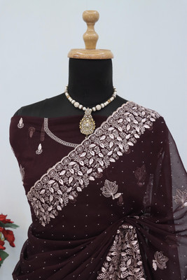 ZOYAL ENTERPRISE Embroidered, Embellished Bollywood Organza Saree(Maroon)