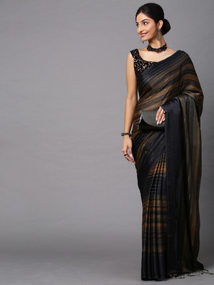 Divastri Striped Daily Wear Georgette Saree(Black)