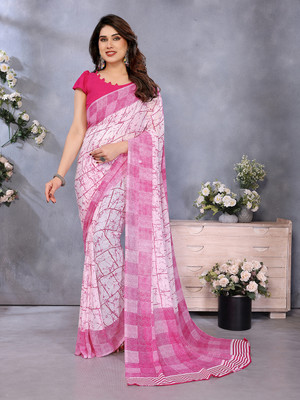 Anand Sarees Printed Daily Wear Georgette Saree(Pink, White)