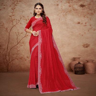 Meena Fashion Embellished, Floral Print Venkatagiri Cotton Silk Saree(Red)
