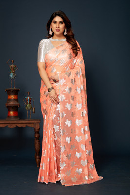 REDFISH Self Design Daily Wear Lycra Blend Saree(Orange)