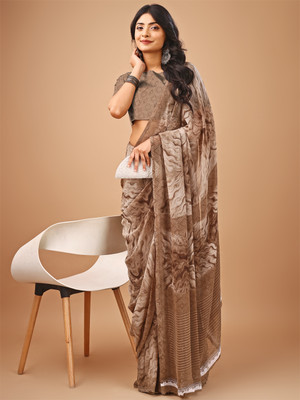 Leelavati Printed Bollywood Chiffon Saree(Beige)