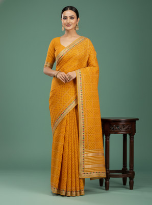 JAINICA Embroidered Bandhani Silk Blend Saree(Yellow)