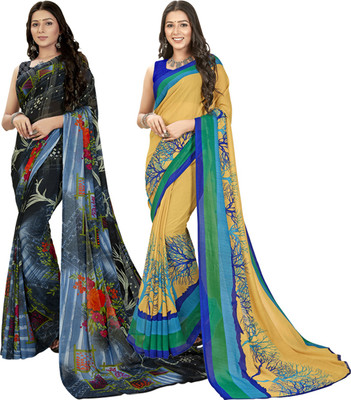kashvi sarees Printed Daily Wear Georgette Saree(Pack of 2, Multicolor, Grey)