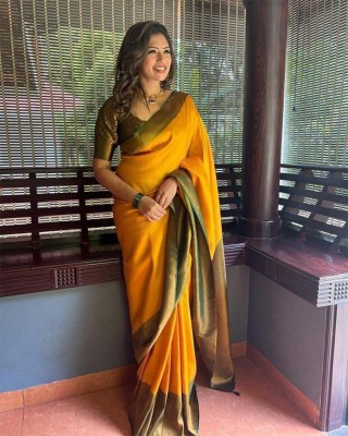 GajGajra Woven Kanjivaram Pure Silk, Art Silk Saree(Mustard)