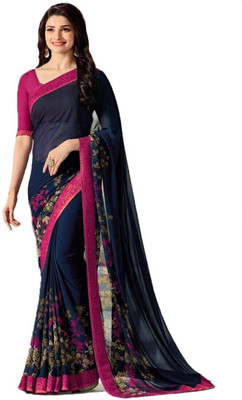 ROOP SUNDARI SAREES Floral Print, Self Design, Printed Bollywood Georgette, Chiffon Saree(Blue, Pink)