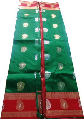 THE BULL GARMENTS Paisley, Woven, Self Design Banarasi Pure Silk Saree(Green, Red)
