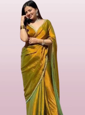 HouseOfCommon Embellished Bollywood Pure Silk, Chiffon Saree(Gold)