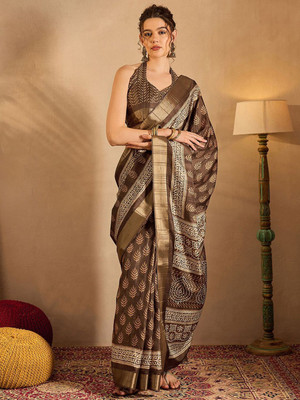 Anouk Rustic Printed Chinnalapattu Silk Blend Saree(Brown)
