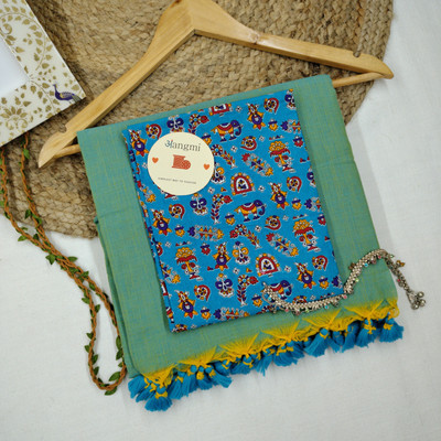 aangmi Self Design Handloom Khadi Saree(Green)