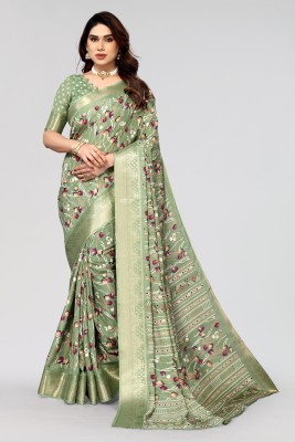 Winza Designer Geometric Print, Woven Bollywood Silk Blend Saree(Light Green, Maroon)