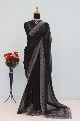 VarniRaaj Fashion Embellished Bollywood Jimmy choo Saree(Black)