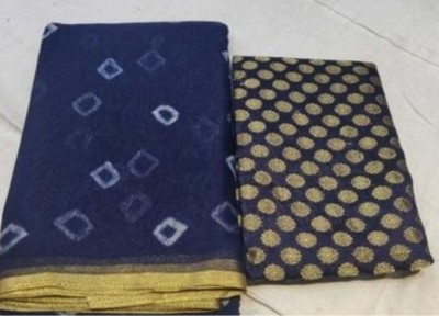 JustEthnic Woven Bandhani Chiffon Saree(Dark Blue)