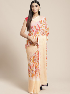 Shaily Retails Floral Print Bollywood Georgette Saree(Cream)
