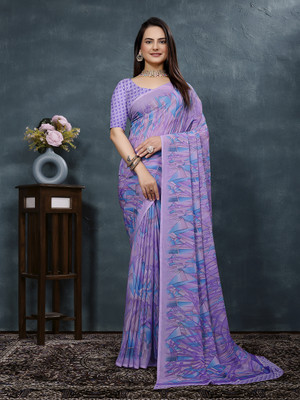 maayro Printed Bollywood Georgette Saree(Purple)