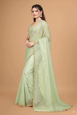 JSItaliya Embroidered Bollywood Net Saree(Light Green)