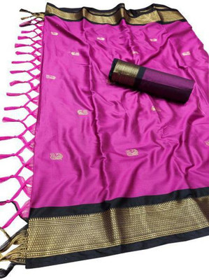 Vishal Creations Solid/Plain Banarasi Cotton Silk Saree(Purple)