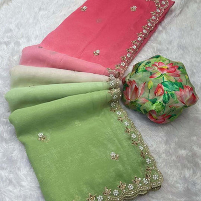 KANDORA Embroidered Bollywood Jimmy choo Saree(Light Green, Pink)